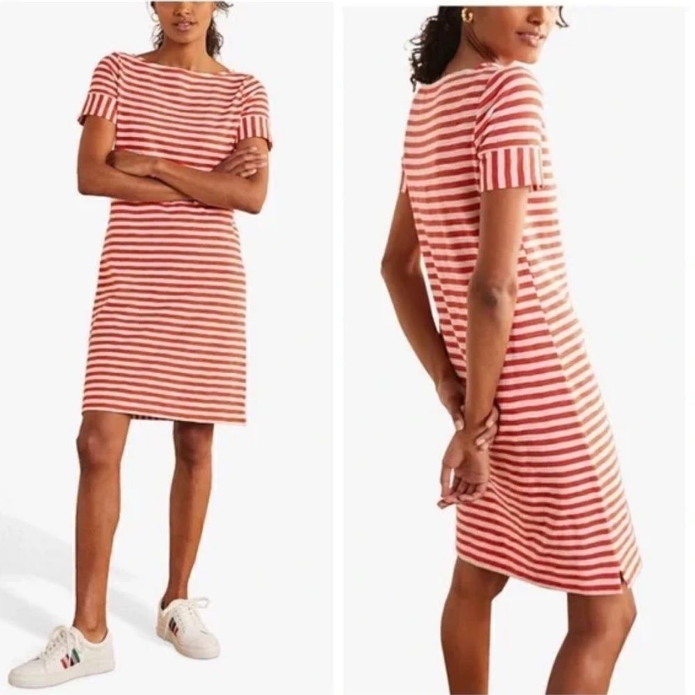 Boden White And Red Cotton Short Sleeve Jersey Striped Dress Size 6P
